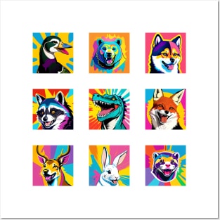 Modern Abstract Pop Art Style Laughing Animals Drawing Posters and Art